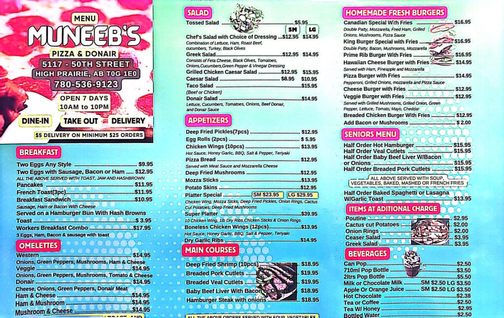muneebs pizza and donair menu